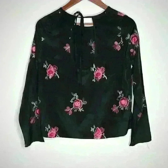 Lucca Black Embroidered Long sleeve‎ top Sz S - Picture 2 of 9